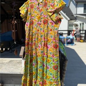 Uncle Frank Yellow Pink Flutter Sleeve Sundress NWOT